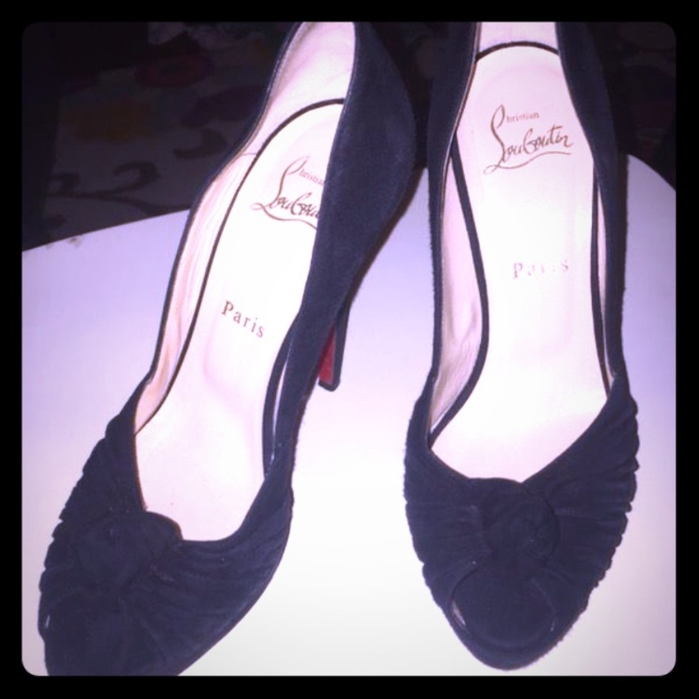 Christian Louboutin Black Suede Peep Toe Pumps